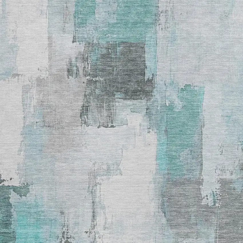 Teal Blue And Ivory Abstract Washable Indoor Outdoor Area Rug Photo 3