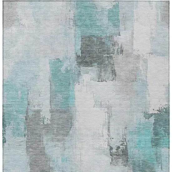 Teal Blue And Ivory Abstract Washable Indoor Outdoor Area Rug Photo 3