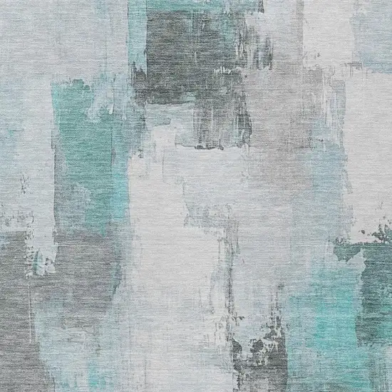 Teal Blue And Ivory Abstract Washable Indoor Outdoor Area Rug Photo 3