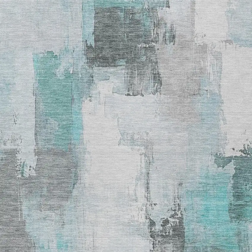 Teal Blue And Ivory Abstract Washable Indoor Outdoor Area Rug Photo 3