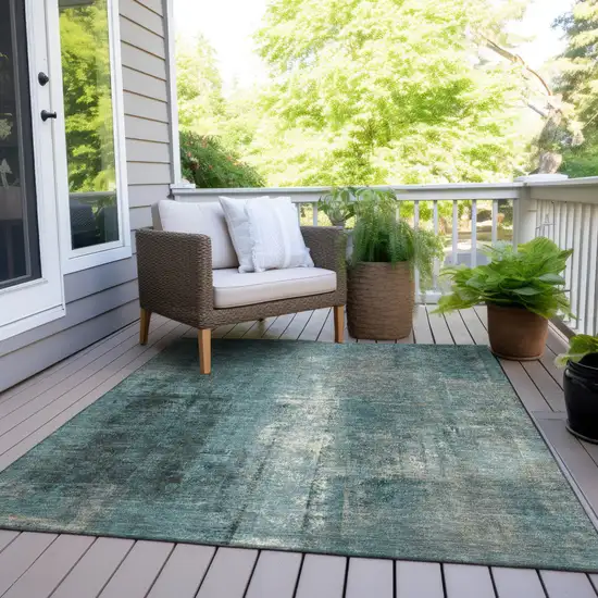 Teal Blue And Ivory Abstract Washable Indoor Outdoor Area Rug Photo 8