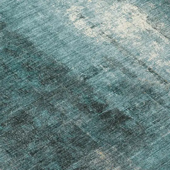 Teal Blue And Ivory Abstract Washable Indoor Outdoor Area Rug Photo 7