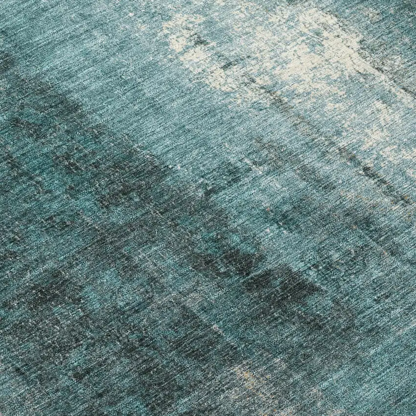 Teal Blue And Ivory Abstract Washable Indoor Outdoor Area Rug Photo 7