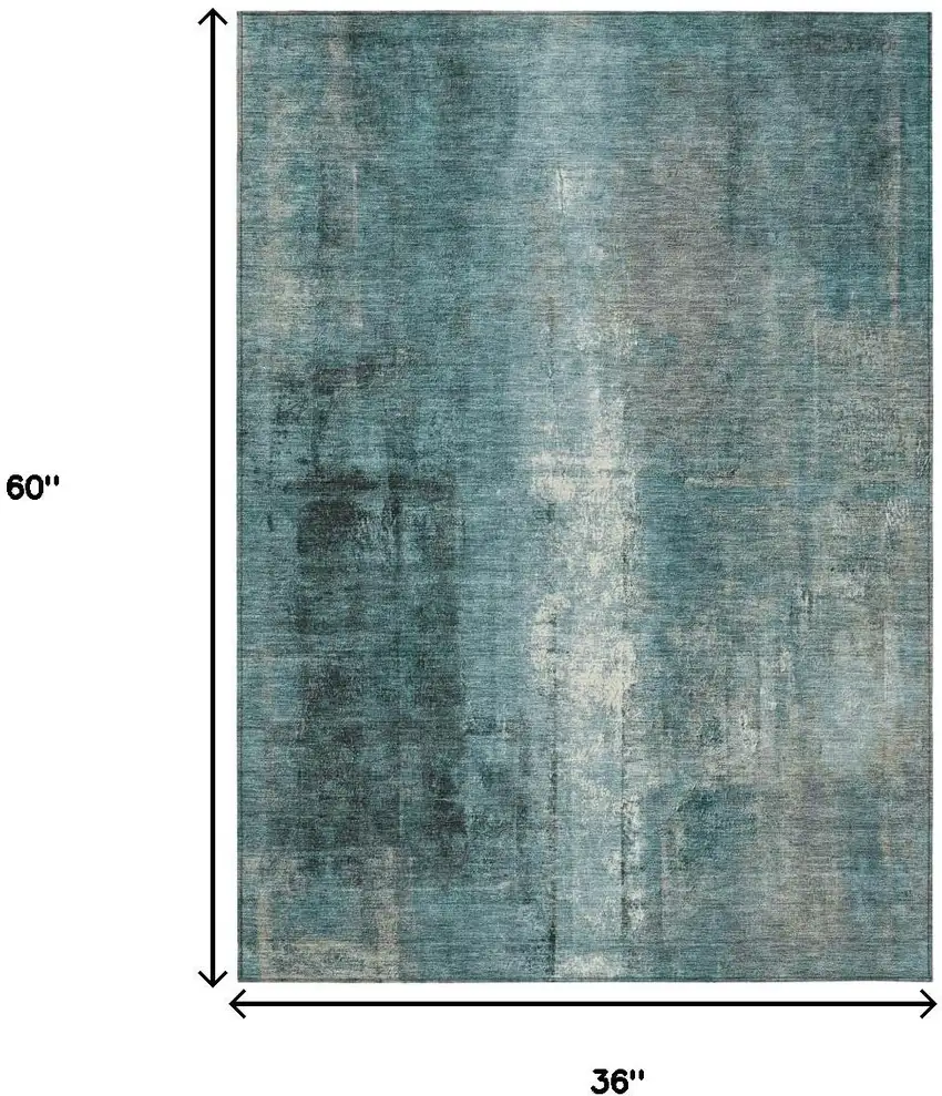 Teal Blue And Ivory Abstract Washable Indoor Outdoor Area Rug Photo 8