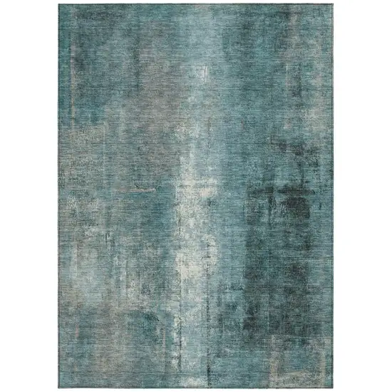 Teal Blue And Ivory Abstract Washable Indoor Outdoor Area Rug Photo 3