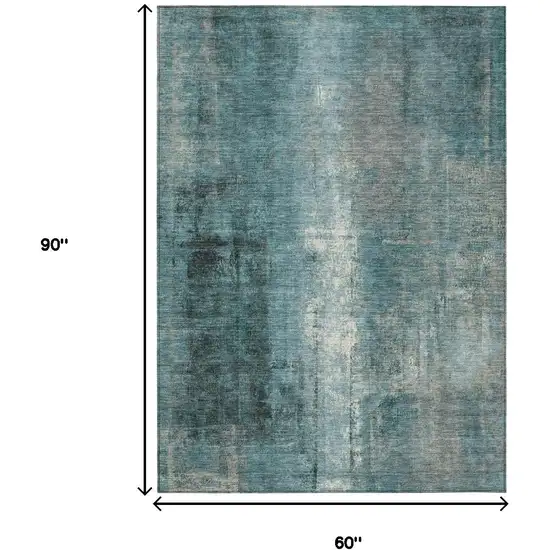 Teal Blue And Ivory Abstract Washable Indoor Outdoor Area Rug Photo 8