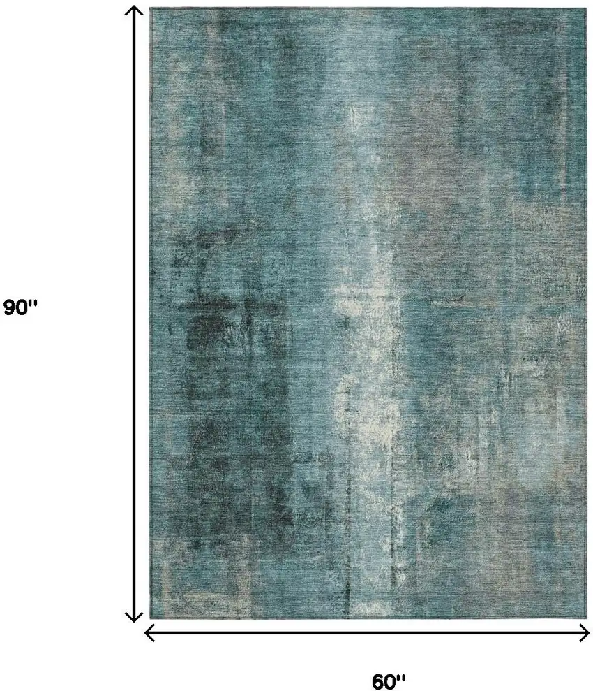 Teal Blue And Ivory Abstract Washable Indoor Outdoor Area Rug Photo 8