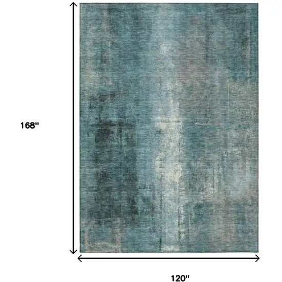 Teal Blue And Ivory Abstract Washable Indoor Outdoor Area Rug Photo 9