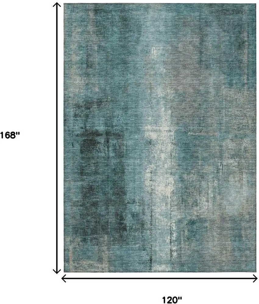 Teal Blue And Ivory Abstract Washable Indoor Outdoor Area Rug Photo 9