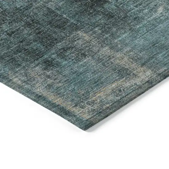 Teal Blue And Ivory Abstract Washable Indoor Outdoor Area Rug Photo 9