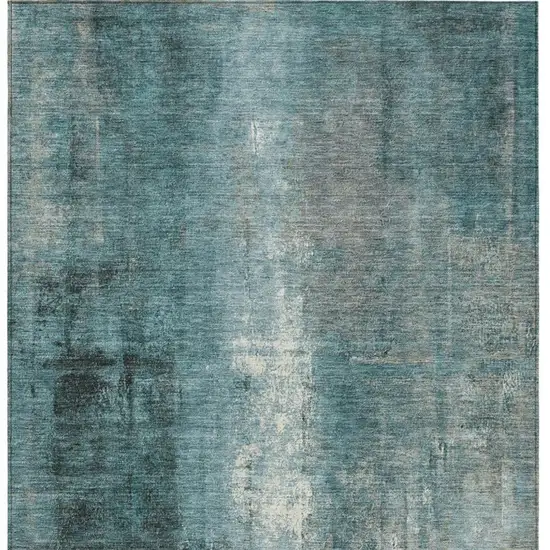 Teal Blue And Ivory Abstract Washable Indoor Outdoor Area Rug Photo 6