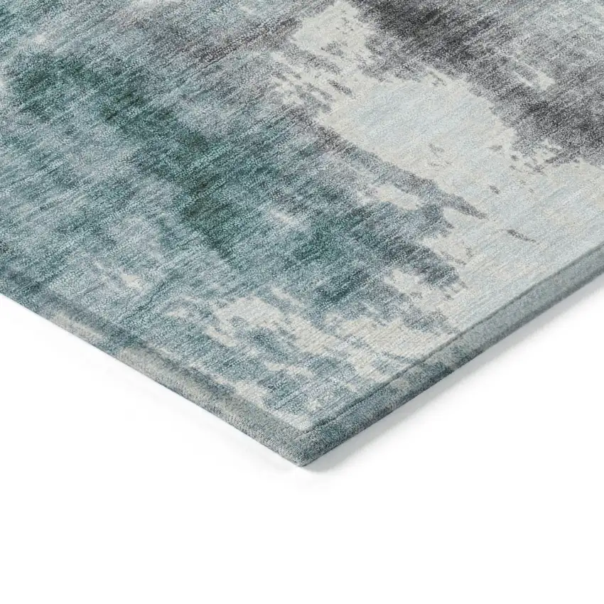 Teal Blue And Ivory Abstract Washable Indoor Outdoor Area Rug Photo 8
