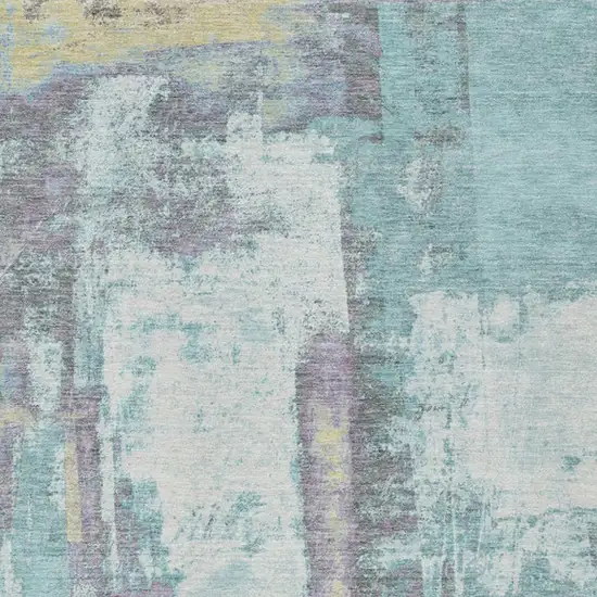 Teal Blue And Ivory Abstract Washable Indoor Outdoor Area Rug Photo 6
