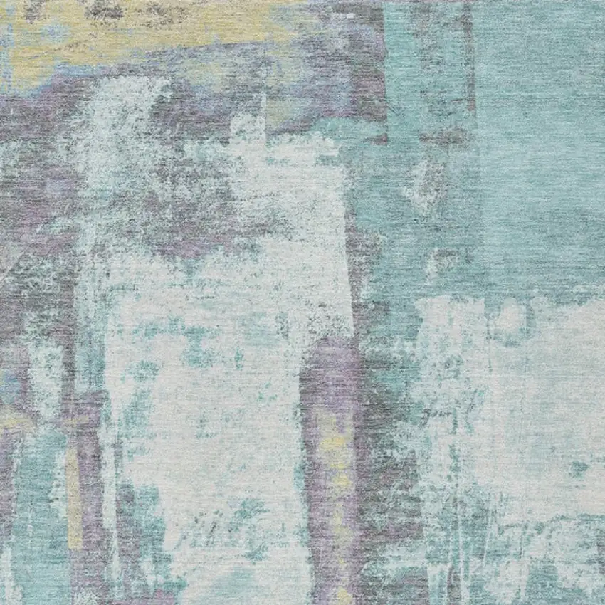 Teal Blue And Ivory Abstract Washable Indoor Outdoor Area Rug Photo 6