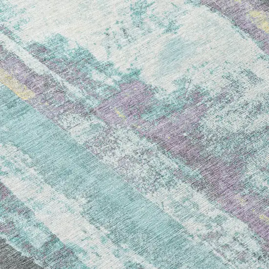 Teal Blue And Ivory Abstract Washable Indoor Outdoor Area Rug Photo 9