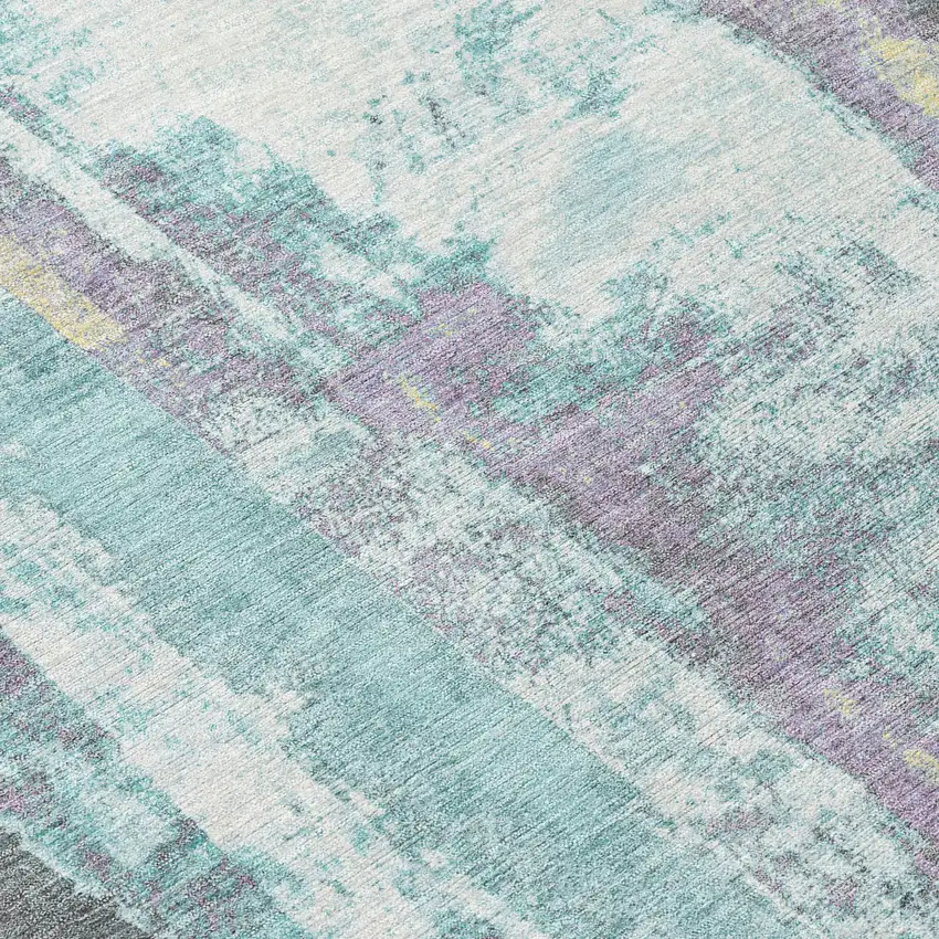 Teal Blue And Ivory Abstract Washable Indoor Outdoor Area Rug Photo 9