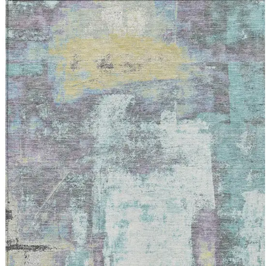 Teal Blue And Ivory Abstract Washable Indoor Outdoor Area Rug Photo 3