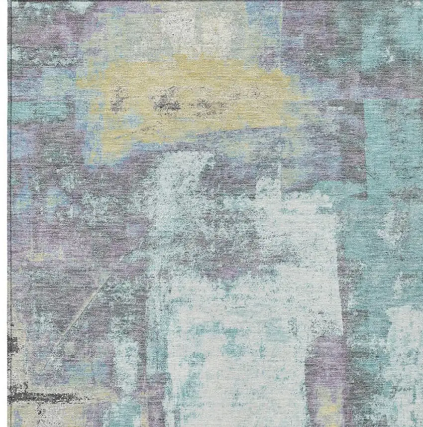Teal Blue And Ivory Abstract Washable Indoor Outdoor Area Rug Photo 3