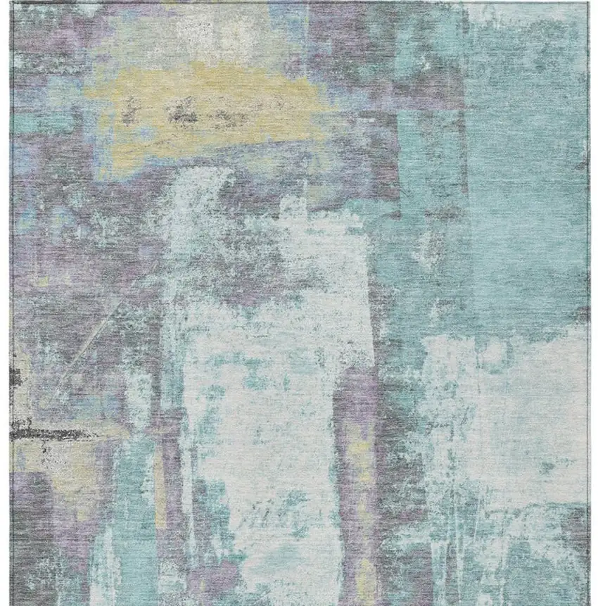 Teal Blue And Ivory Abstract Washable Indoor Outdoor Area Rug Photo 4