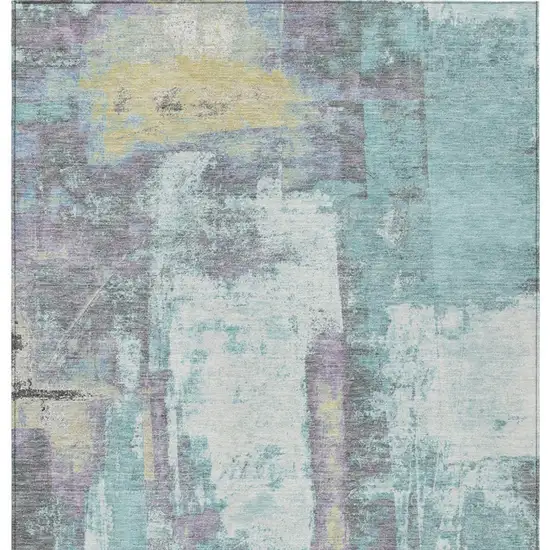 Teal Blue And Ivory Abstract Washable Indoor Outdoor Area Rug Photo 4