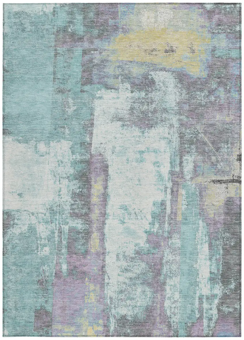 Teal Blue And Ivory Abstract Washable Indoor Outdoor Area Rug Photo 4