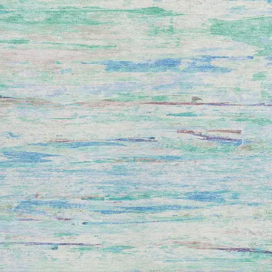 Teal Blue And Ivory Abstract Washable Indoor Outdoor Area Rug Photo 3