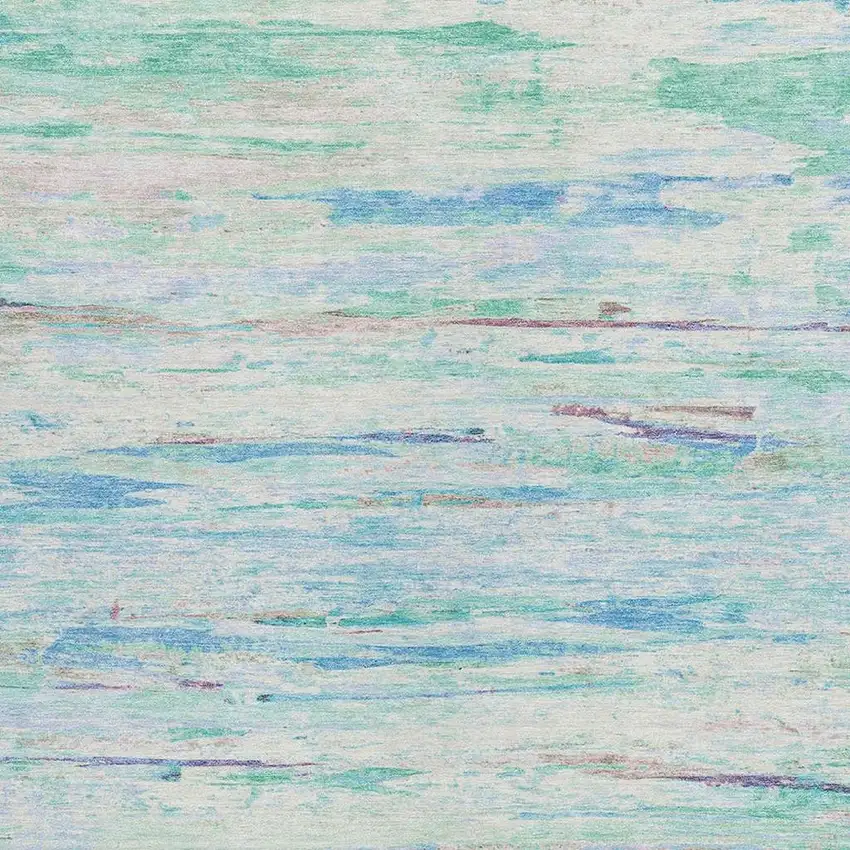 Teal Blue And Ivory Abstract Washable Indoor Outdoor Area Rug Photo 3