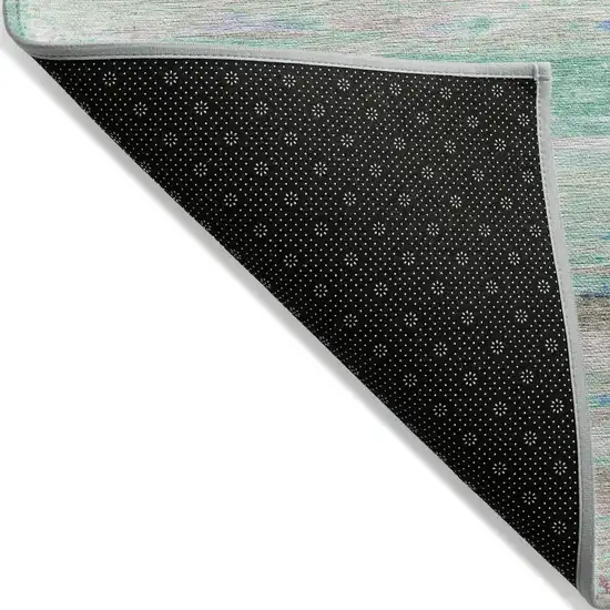 Teal Blue And Ivory Abstract Washable Indoor Outdoor Area Rug Photo 7