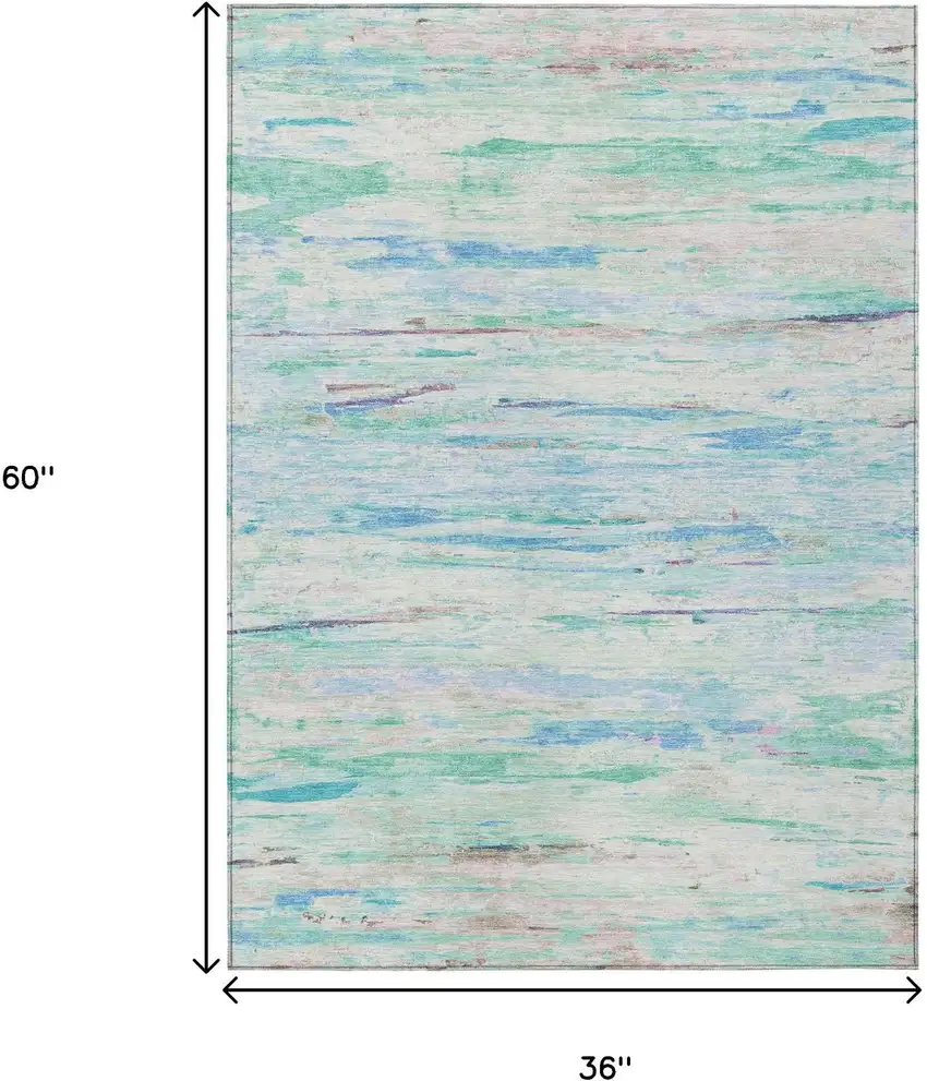 Teal Blue And Ivory Abstract Washable Indoor Outdoor Area Rug Photo 9