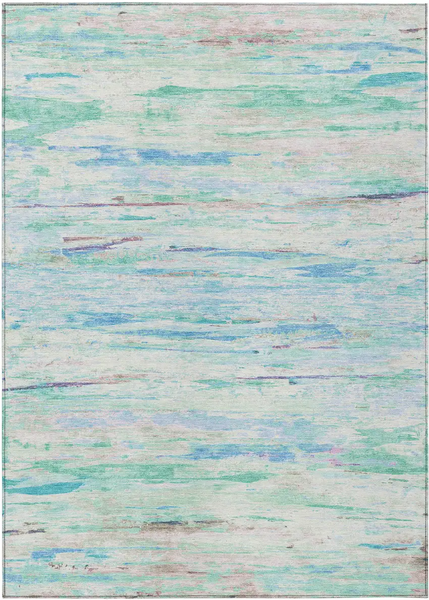 Teal Blue And Ivory Abstract Washable Indoor Outdoor Area Rug Photo 8