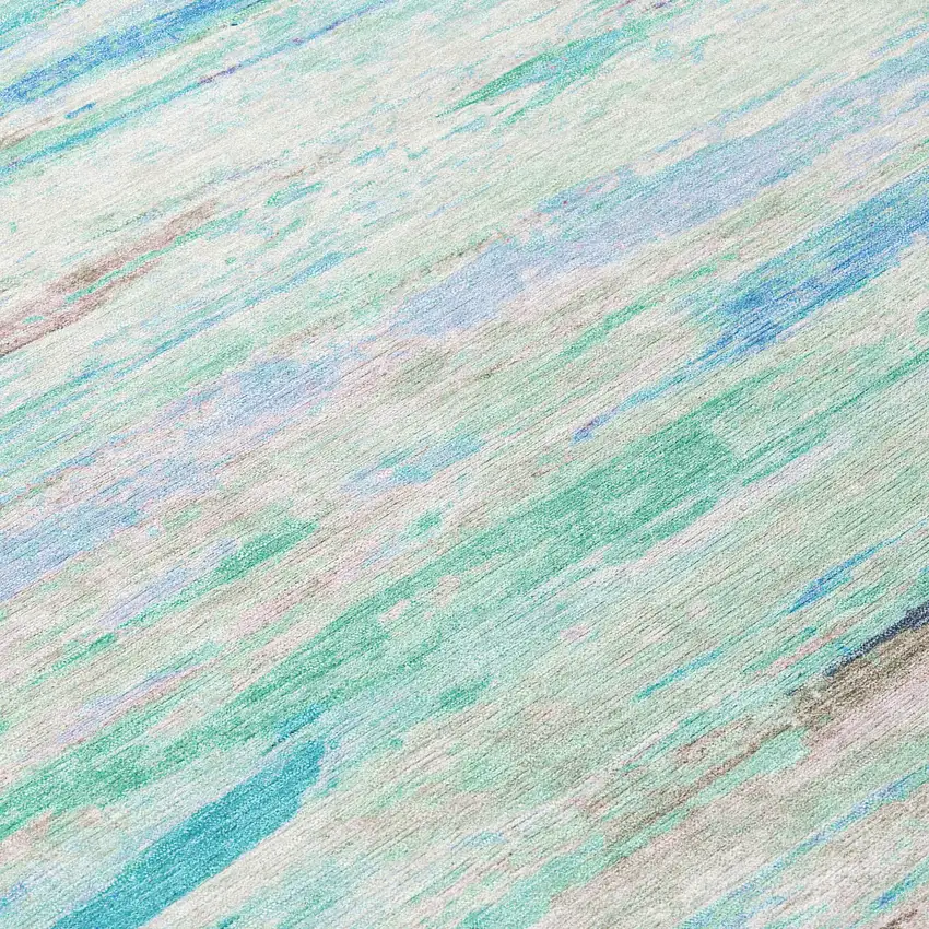 Teal Blue And Ivory Abstract Washable Indoor Outdoor Area Rug Photo 8