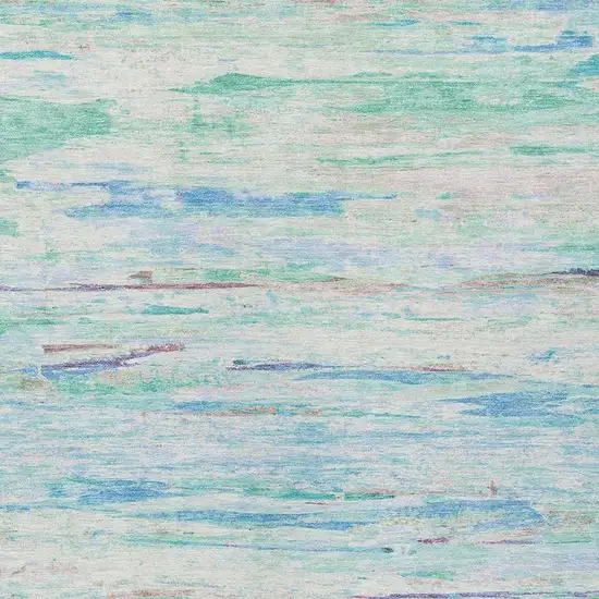 Teal Blue And Ivory Abstract Washable Indoor Outdoor Area Rug Photo 3