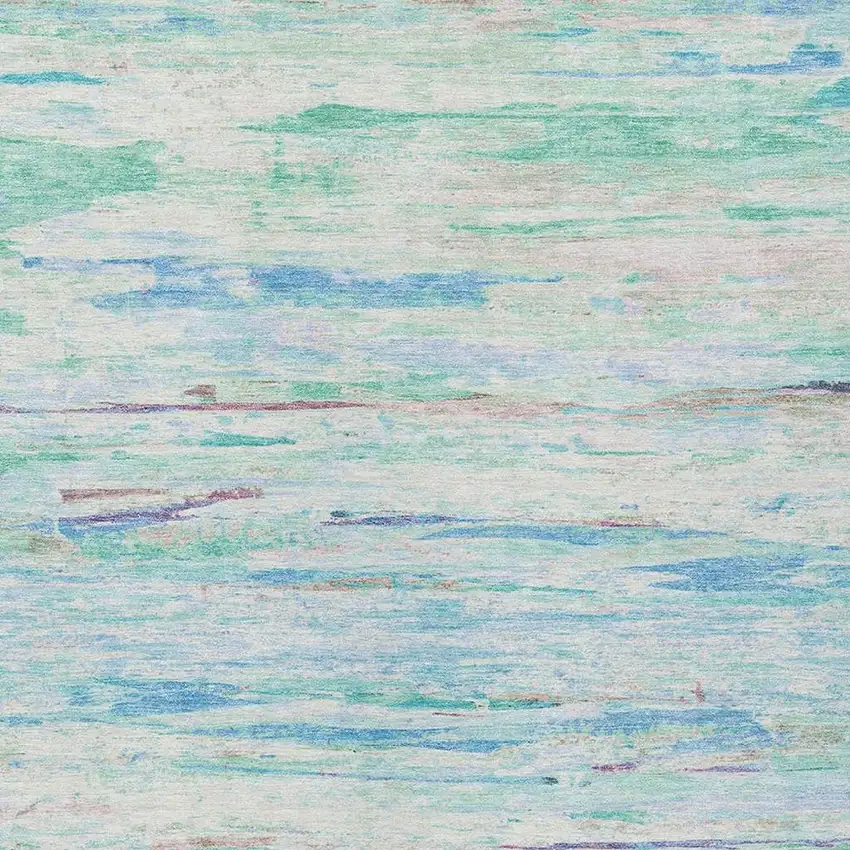 Teal Blue And Ivory Abstract Washable Indoor Outdoor Area Rug Photo 3