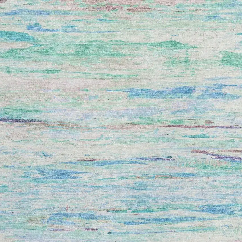 Teal Blue And Ivory Abstract Washable Indoor Outdoor Area Rug Photo 3