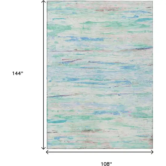 Teal Blue And Ivory Abstract Washable Indoor Outdoor Area Rug Photo 9