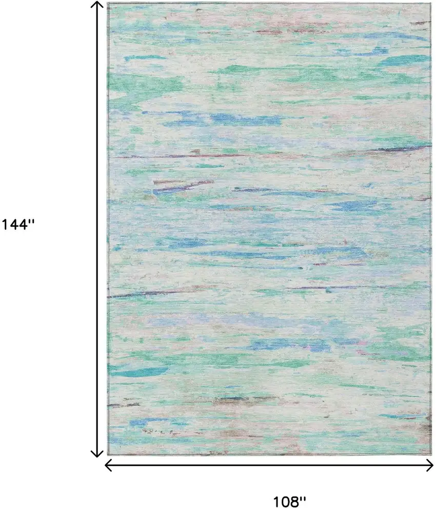 Teal Blue And Ivory Abstract Washable Indoor Outdoor Area Rug Photo 9