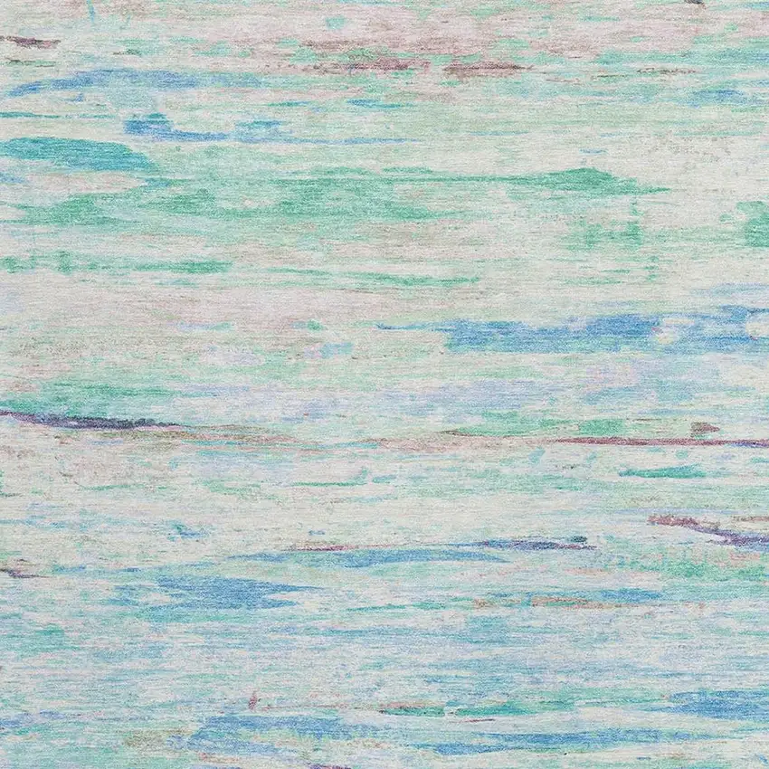 Teal Blue And Ivory Abstract Washable Indoor Outdoor Area Rug Photo 3