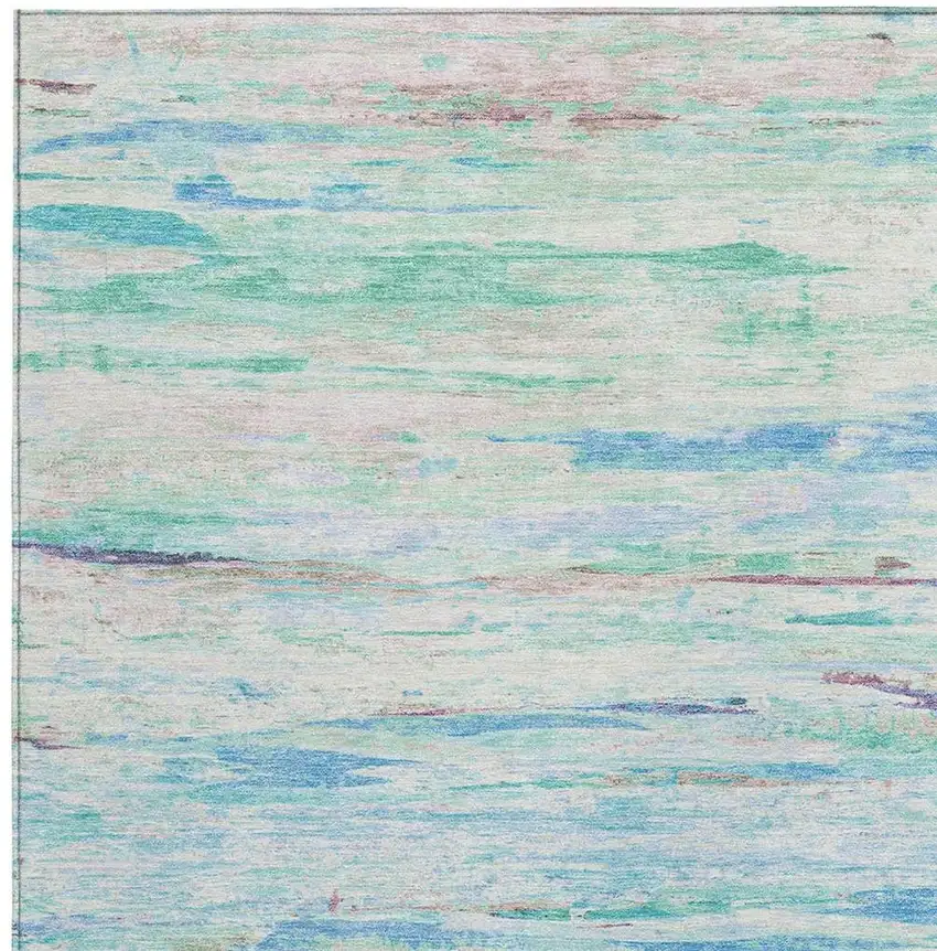Teal Blue And Ivory Abstract Washable Indoor Outdoor Area Rug Photo 3