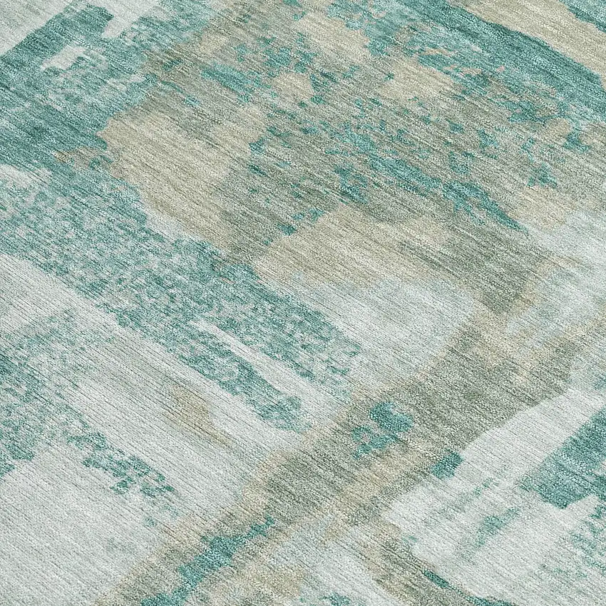 Teal Blue And Ivory Abstract Washable Indoor Outdoor Area Rug Photo 3