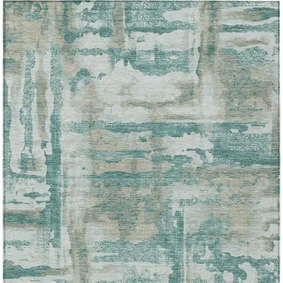 Teal Blue And Ivory Abstract Washable Indoor Outdoor Area Rug Photo 8