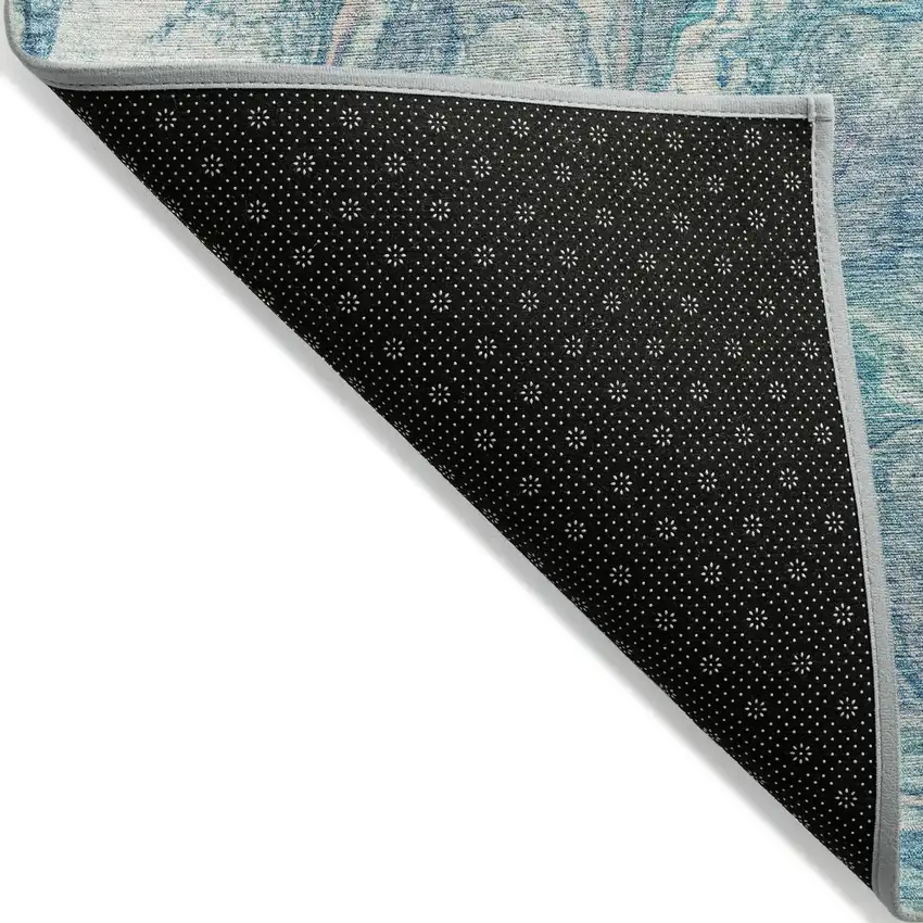 Teal Blue And Ivory Abstract Washable Indoor Outdoor Area Rug Photo 8