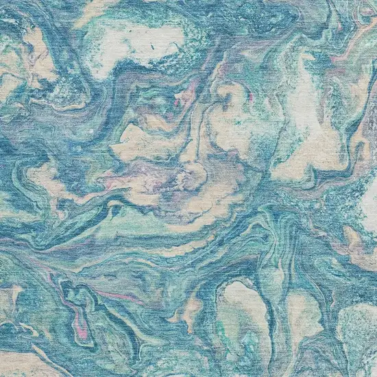 Teal Blue And Ivory Abstract Washable Indoor Outdoor Area Rug Photo 3