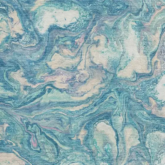 Teal Blue And Ivory Abstract Washable Indoor Outdoor Area Rug Photo 3