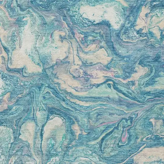 Teal Blue And Ivory Abstract Washable Indoor Outdoor Area Rug Photo 3