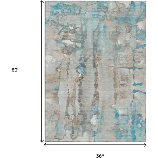 Teal Blue And Ivory Abstract Washable Indoor Outdoor Area Rug Photo 9
