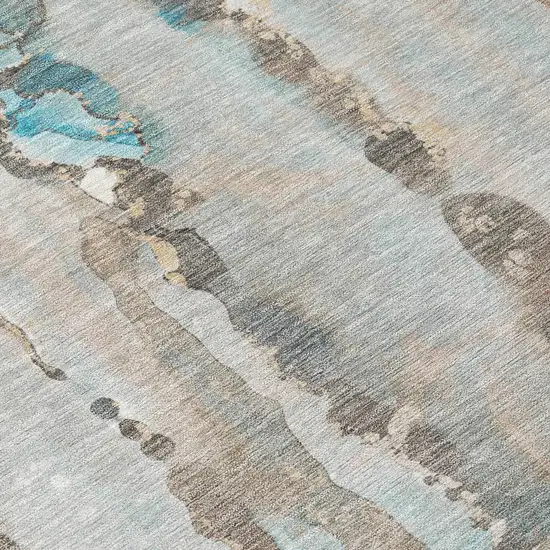 Teal Blue And Ivory Abstract Washable Indoor Outdoor Area Rug Photo 4