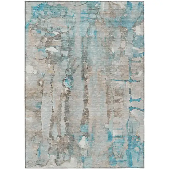 Teal Blue And Ivory Abstract Washable Indoor Outdoor Area Rug Photo 2