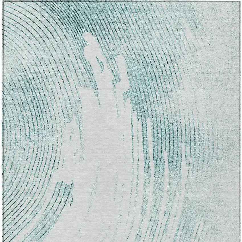 Teal Blue And Ivory Abstract Washable Indoor Outdoor Area Rug Photo 4