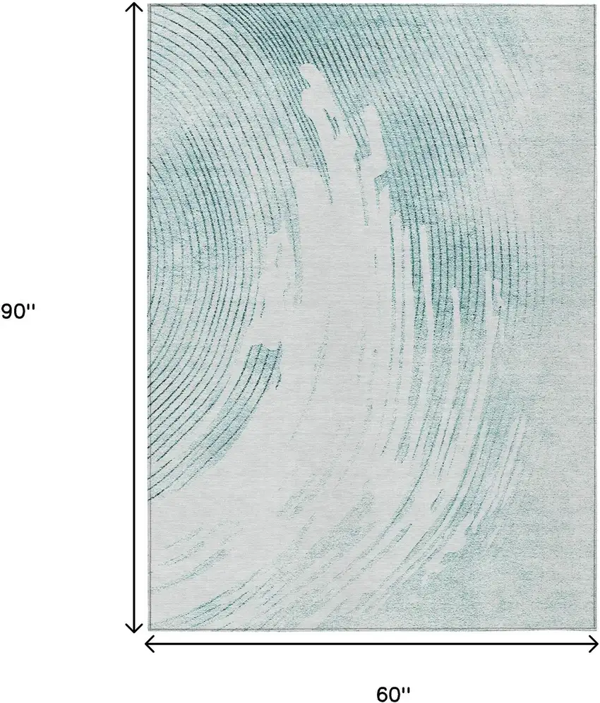 Teal Blue And Ivory Abstract Washable Indoor Outdoor Area Rug Photo 9