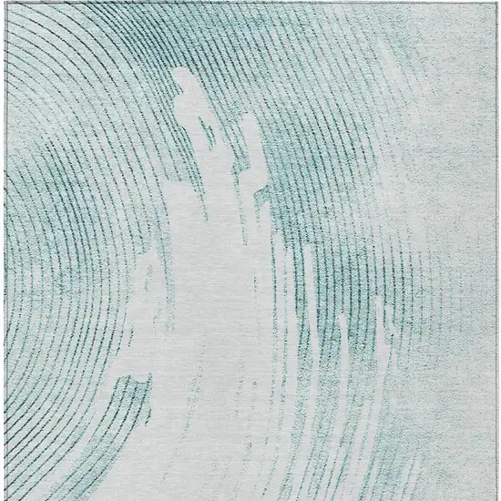 Teal Blue And Ivory Abstract Washable Indoor Outdoor Area Rug Photo 3